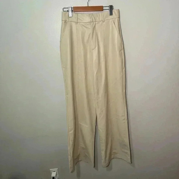 ZARA FAIX LEATHER CREAM MINIMALIST MINI FLARE PANTS M - Picture 5 of 10